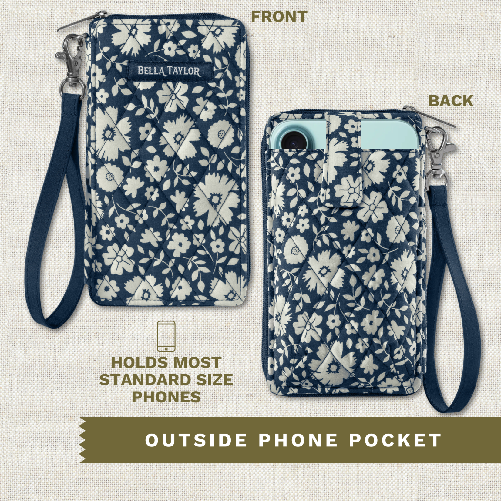 Bella Taylor RFID Cell Phone Wristlet - Bicolor Floral Navy