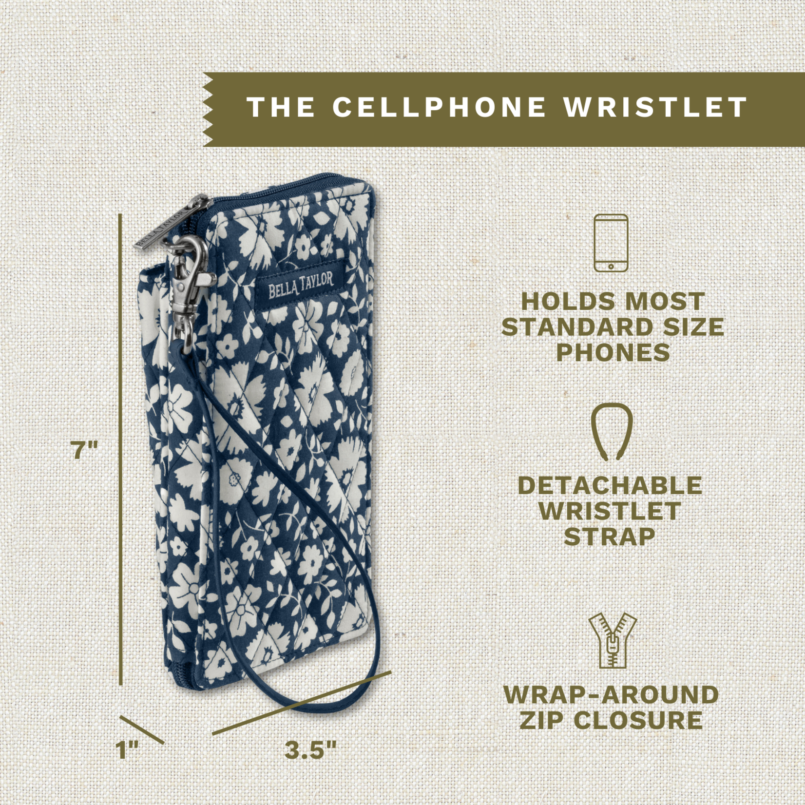 Bella Taylor RFID Cell Phone Wristlet - Bicolor Floral Navy