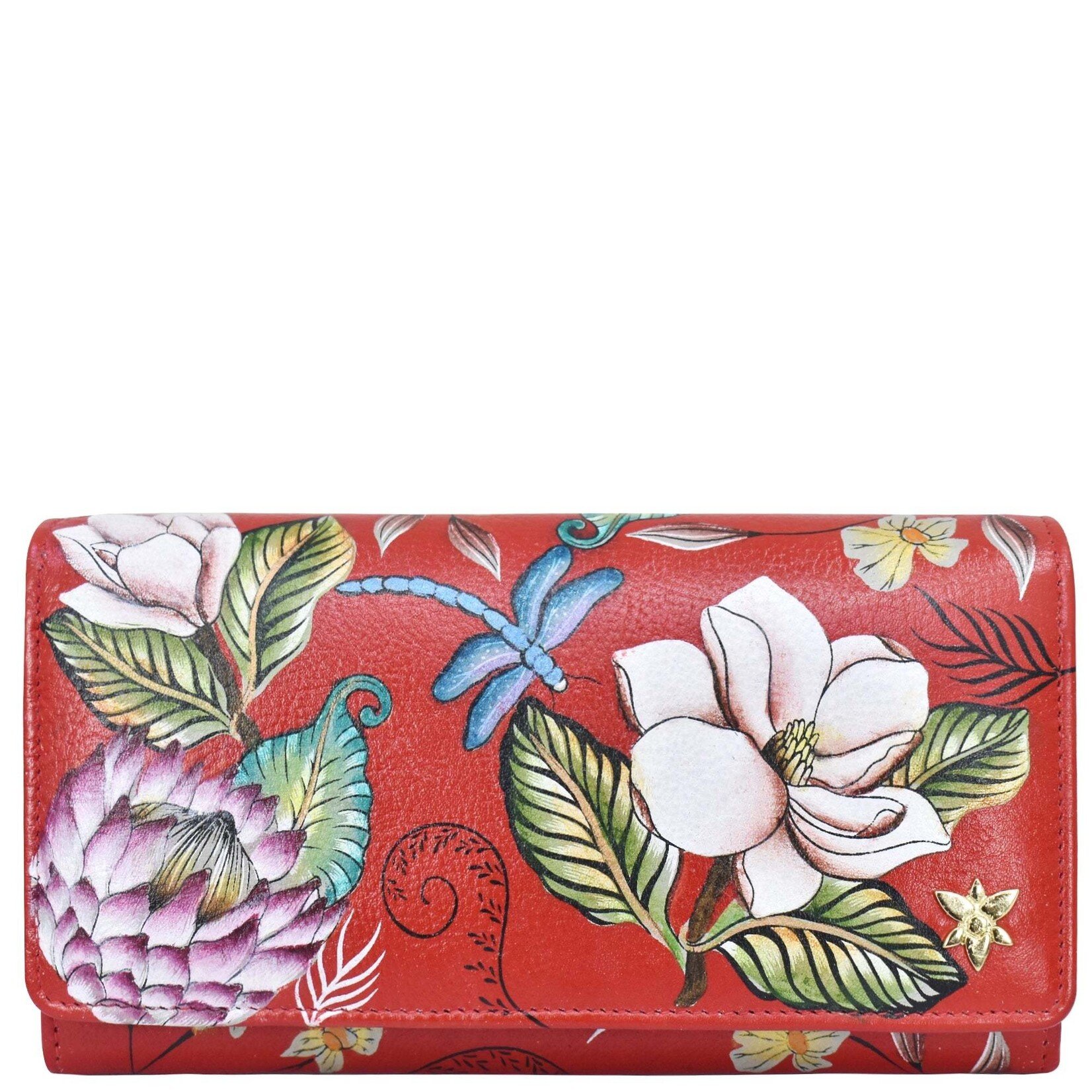 Anuschka 1112-CRN:  Crimson Garden - Accordion Flap Wallet