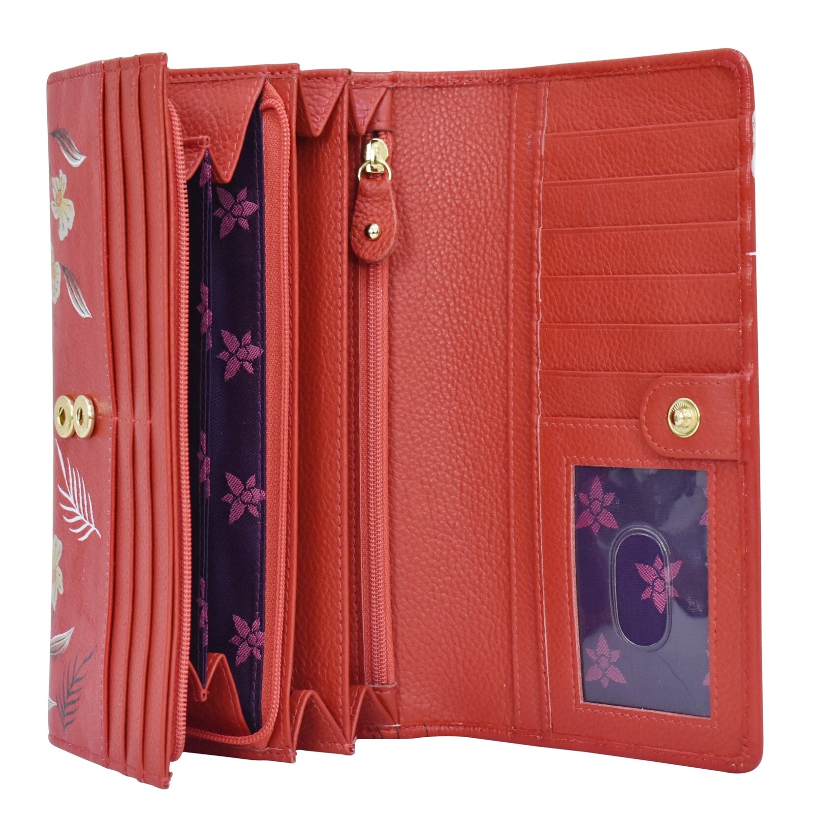 Anuschka 1112-CRN:  Crimson Garden - Accordion Flap Wallet