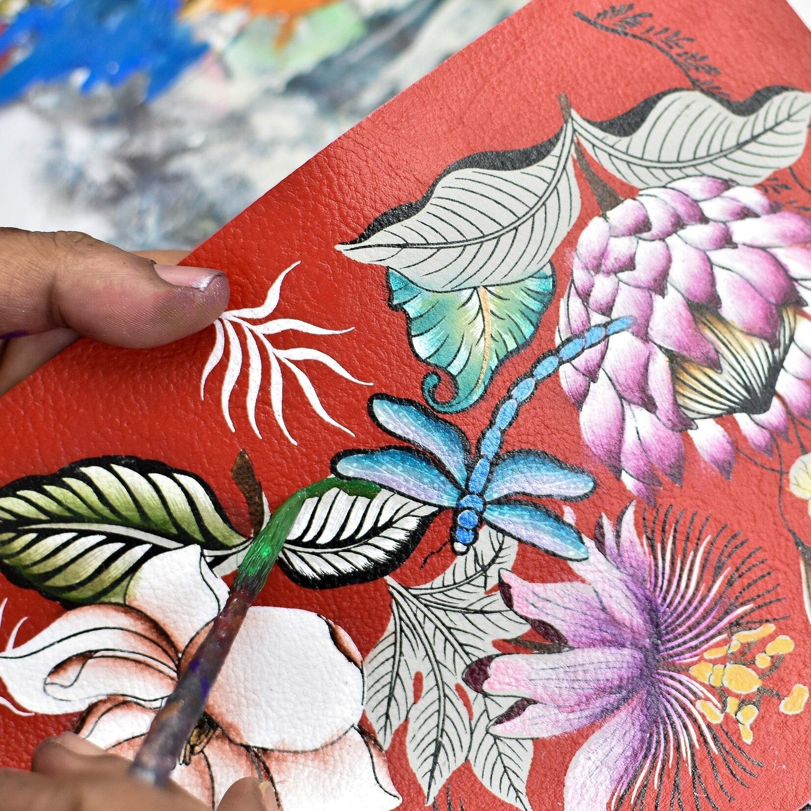 Anuschka 1112-CRN:  Crimson Garden - Accordion Flap Wallet