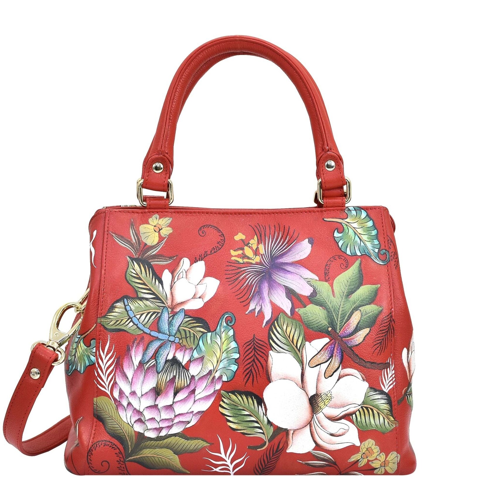 Anuschka 690-CRN:  Crimson Garden - Multi Compartment Satchel