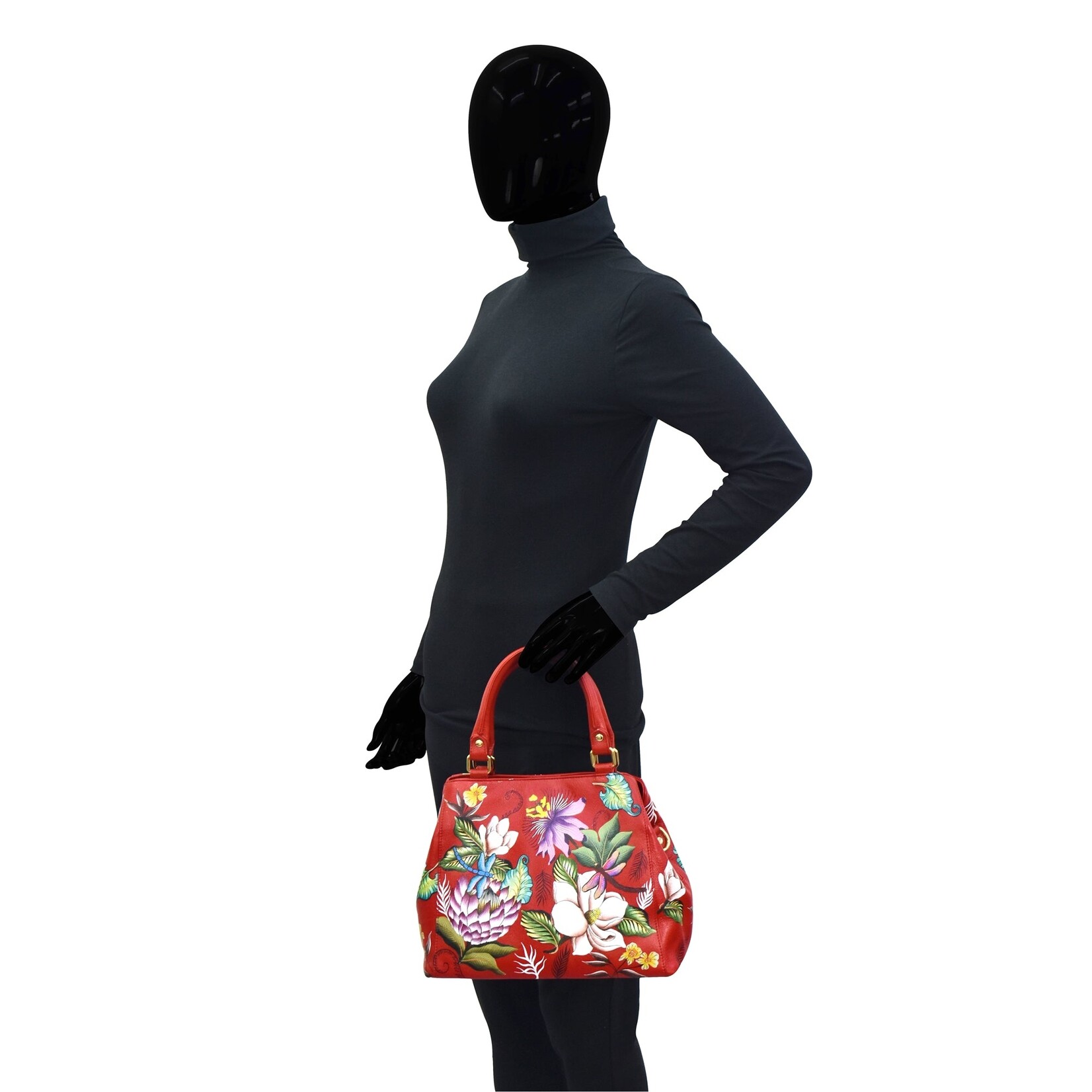 Anuschka 690-CRN:  Crimson Garden - Multi Compartment Satchel