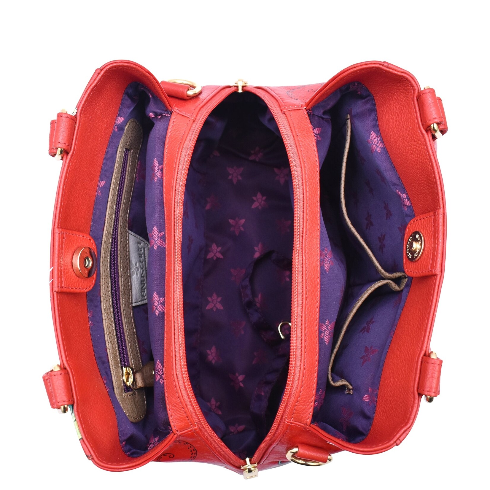 Anuschka 690-CRN:  Crimson Garden - Multi Compartment Satchel