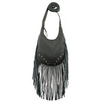 American West Black Leather :  Small Fringed Cowgirl Small Crossbody Hobo with Fringe