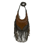 American West Brindle Hair-On Leather :  Small Fringed Cowgirl Crossbody Hobo with Fringe