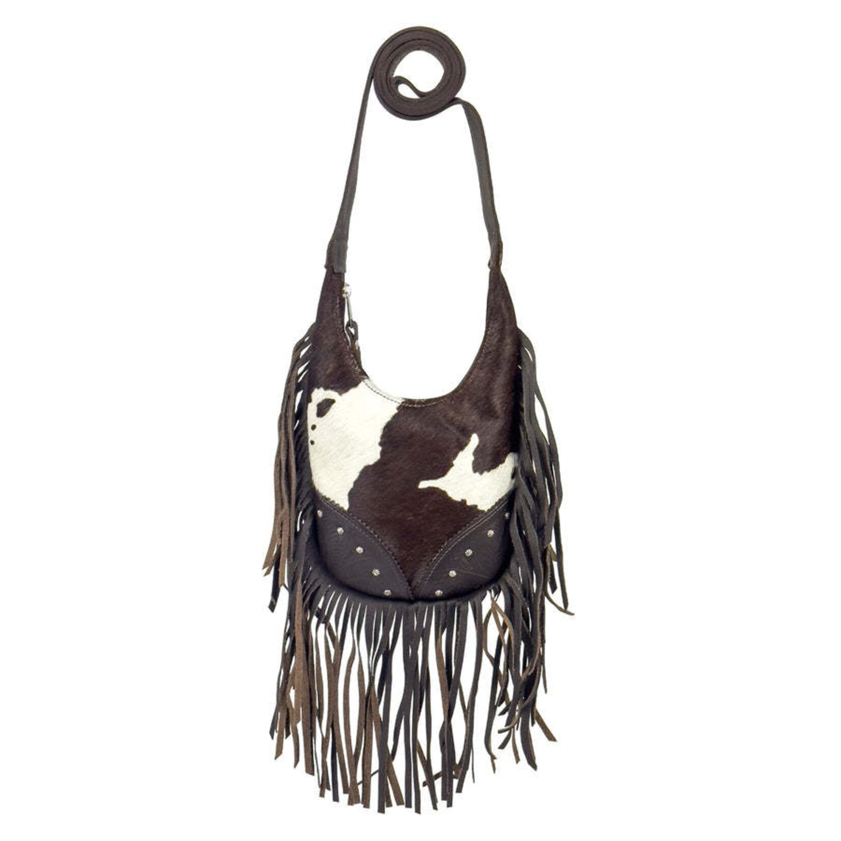American West Pony Hair-On Leather : Small Fringed Cowgirl Crossbody Hobo with Fringe