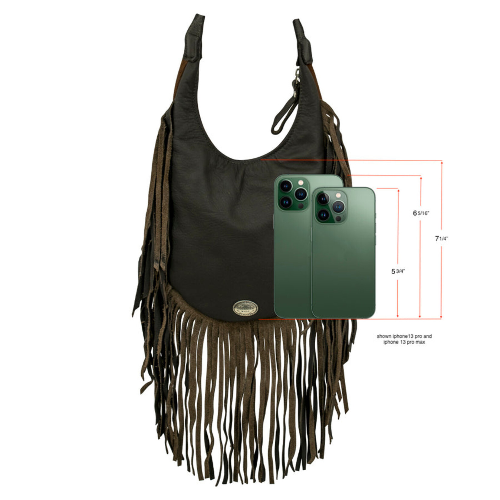 American West Pony Hair-On Leather : Small Fringed Cowgirl Crossbody Hobo with Fringe