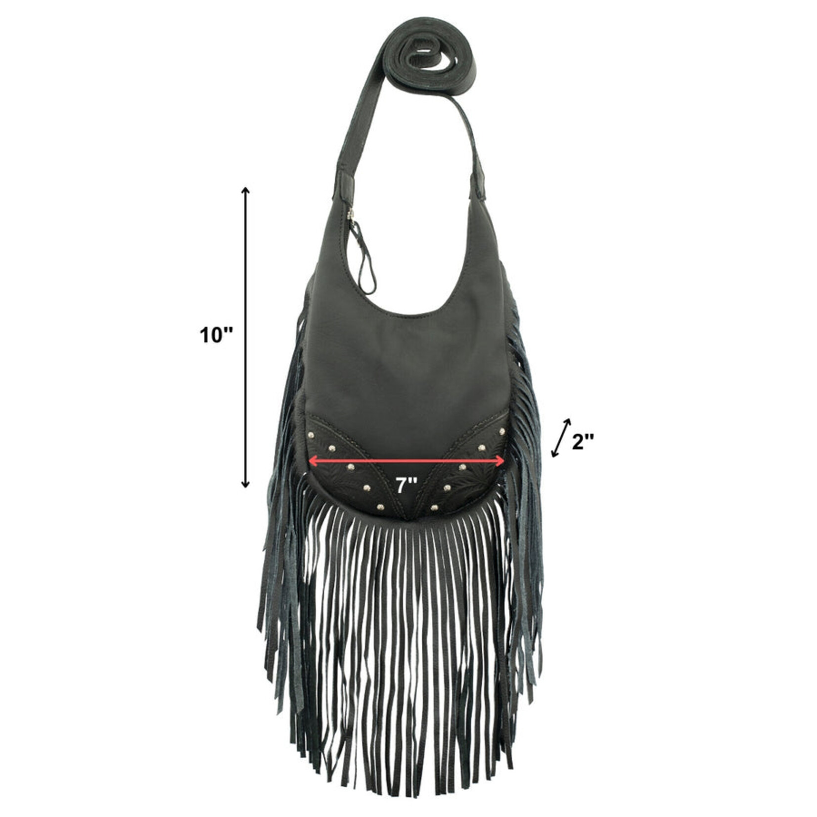 American West Chocolate Brown Leather :  Small Fringed Cowgirl Crossbody Hobo with Fringe