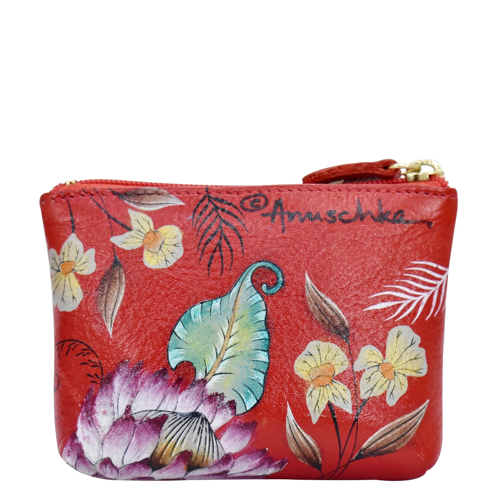 Anuschka 1031-CRN:  Crimson Garden - Leather Coin Pouch