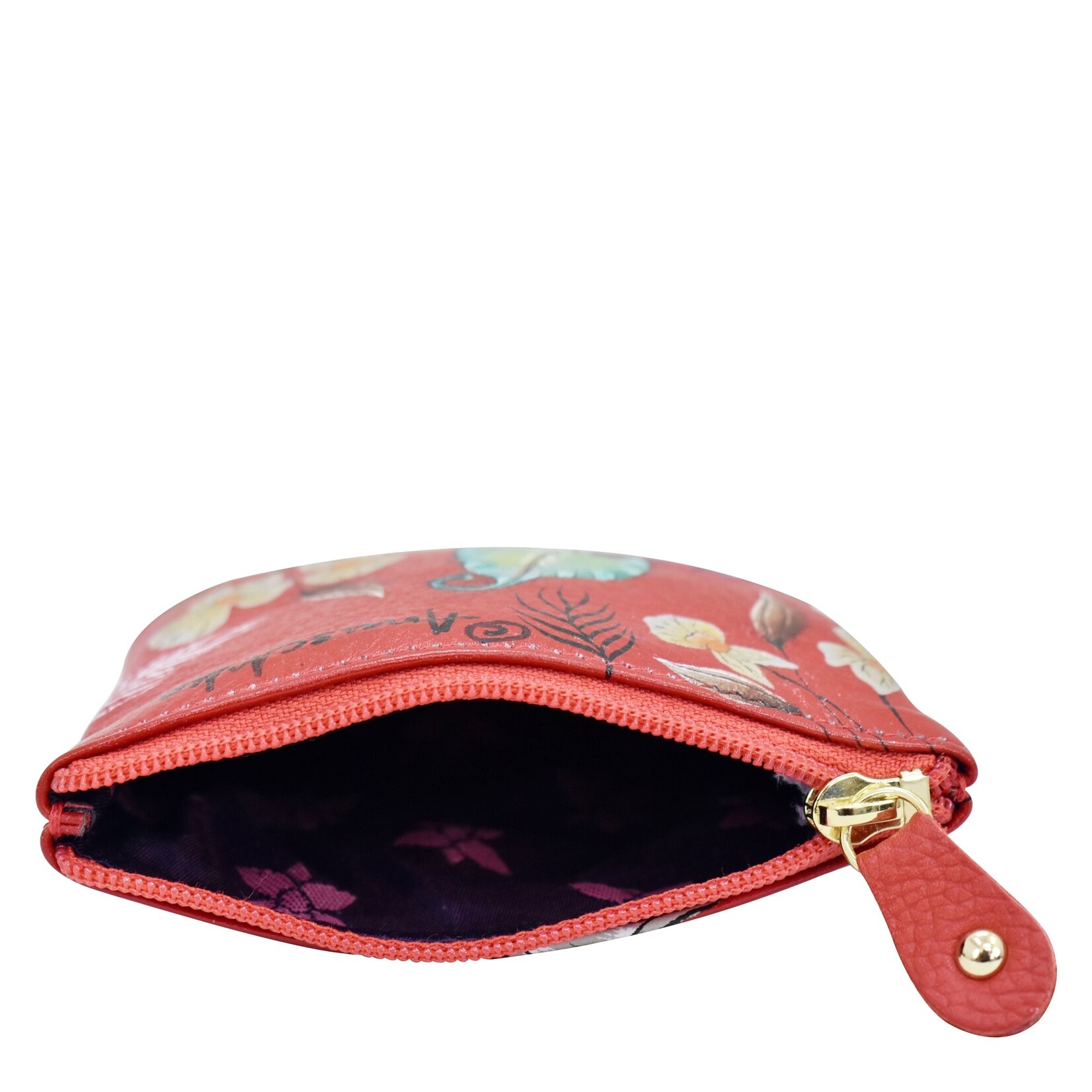 Anuschka 1031-CRN:  Crimson Garden - Leather Coin Pouch