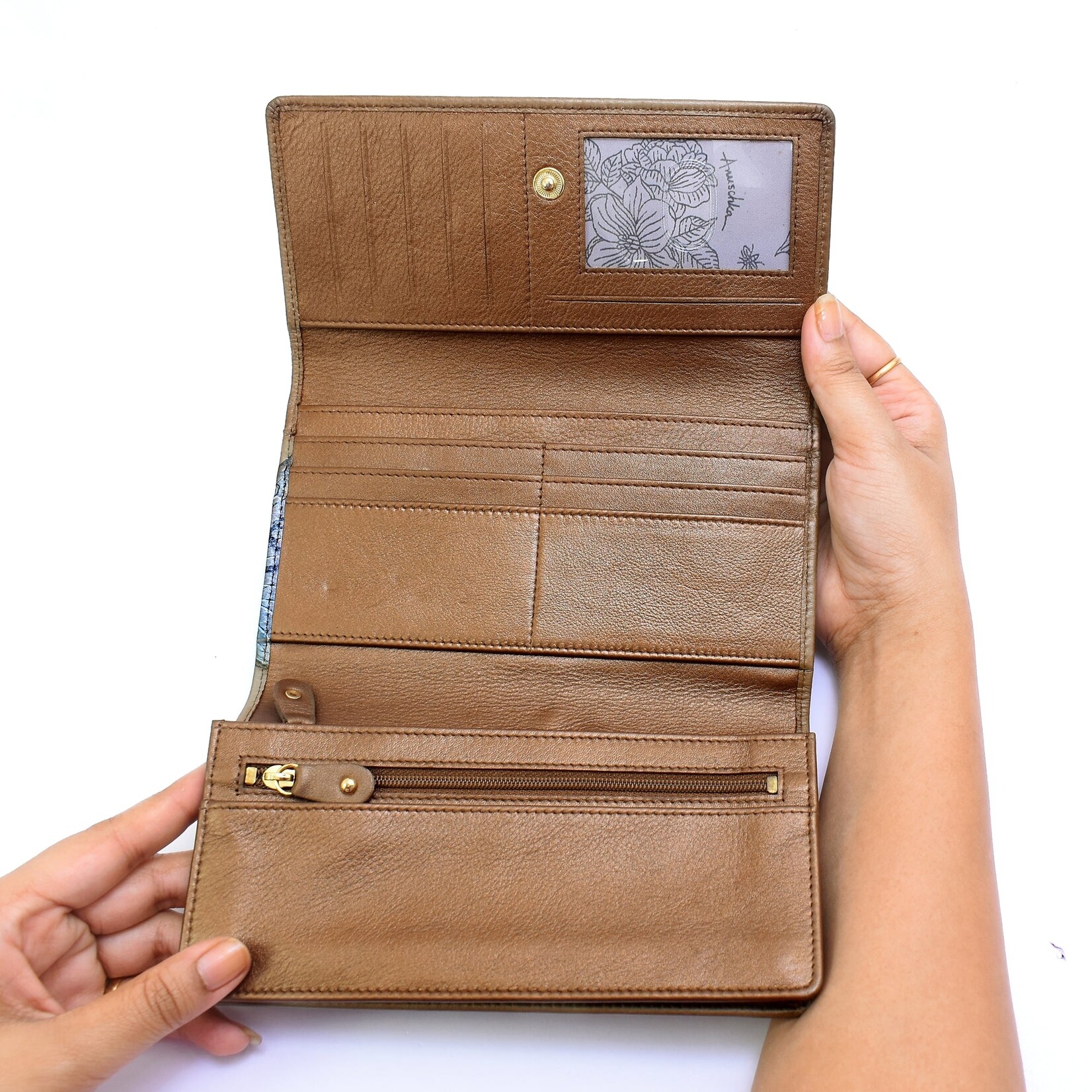 Anuschka 1150-BFB-BRZ: Triple Fold RFID Clutch Wallet - Butterfly Blooms Bronze