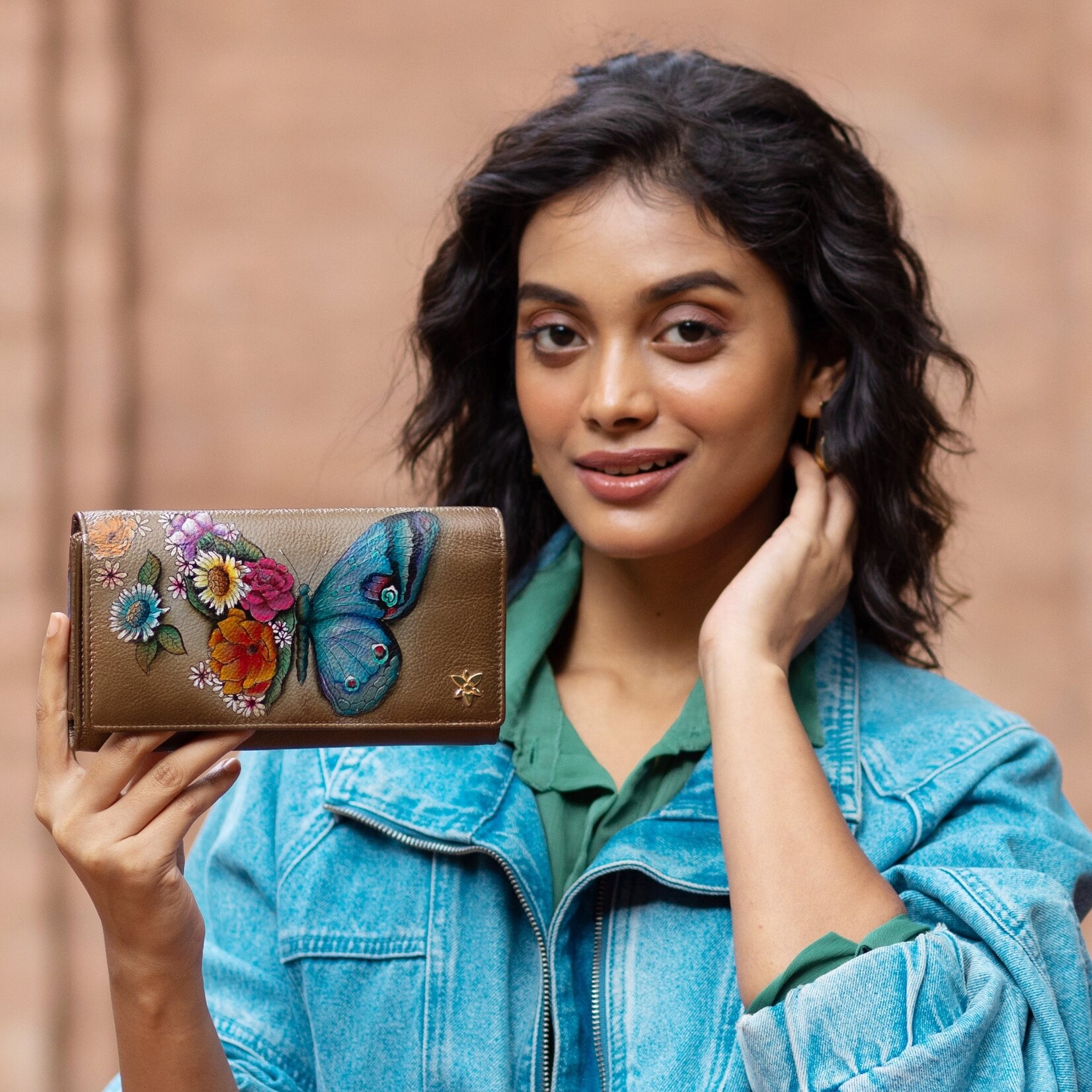 Anuschka 1150-BFB-BRZ: Triple Fold RFID Clutch Wallet - Butterfly Blooms Bronze