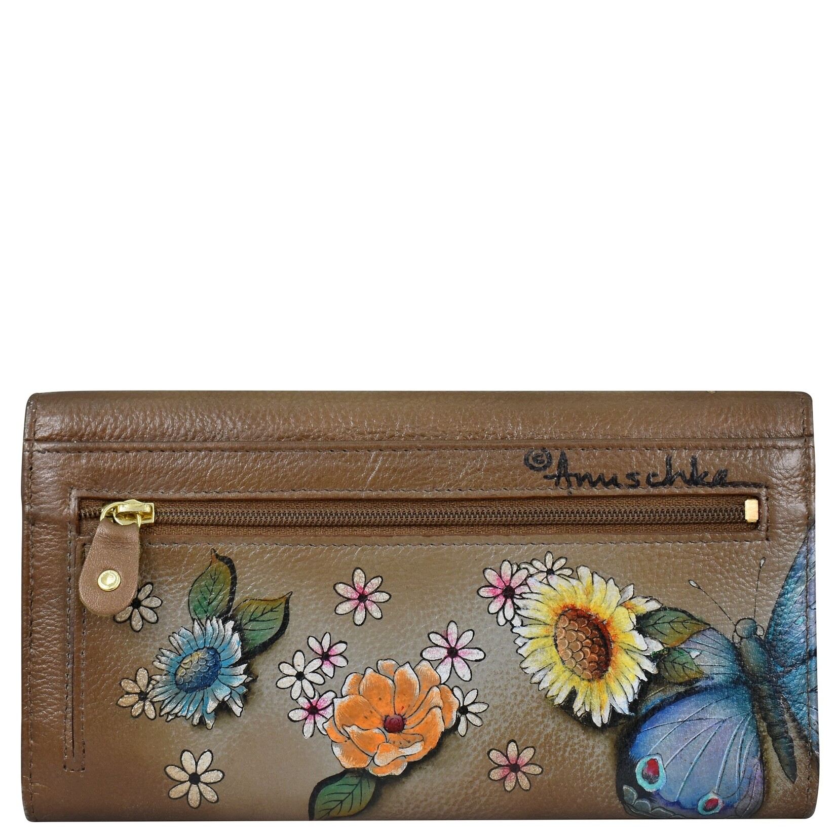 Anuschka 1150-BFB-BRZ: Triple Fold RFID Clutch Wallet - Butterfly Blooms Bronze