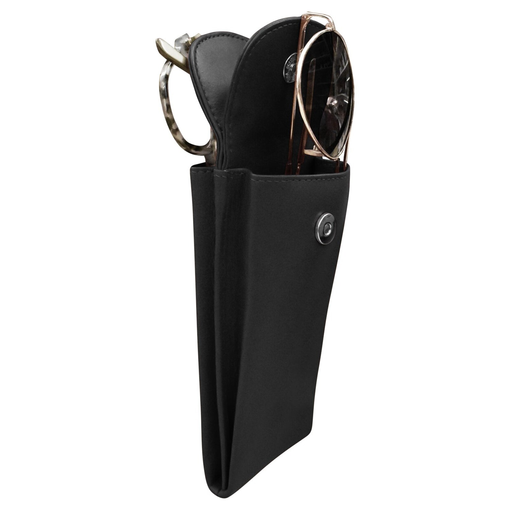 Leather Handbags and Accessories 6470 Black - Double Flap Eyeglass Case