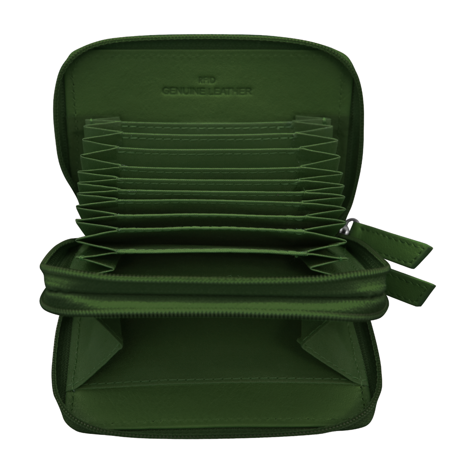 Leather Handbags and Accessories 6714 Hunter Green - RFID Double Zip Accordion Card Holder