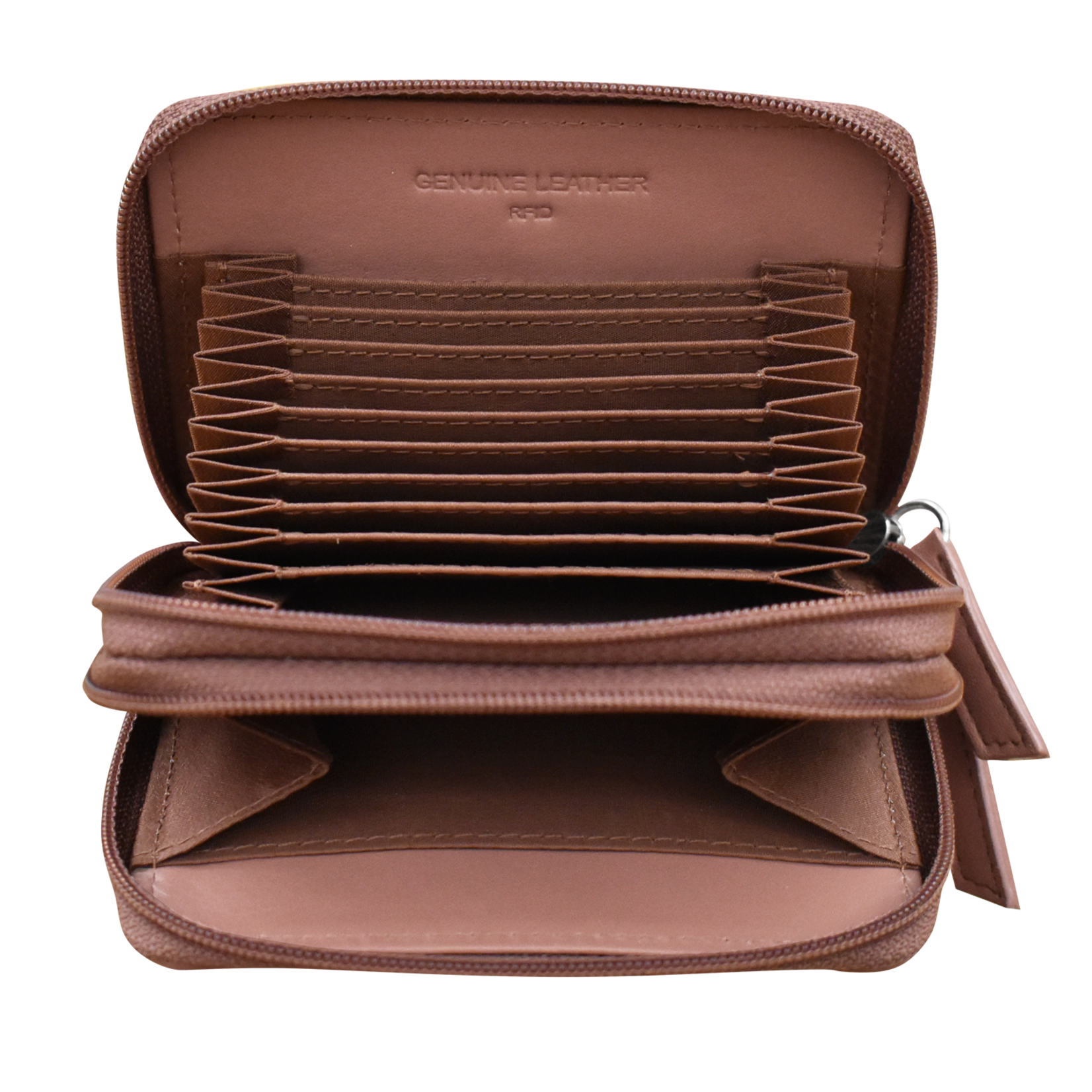 Leather Handbags and Accessories 6714 Mauve - RFID Double Zip Accordion Card Holder