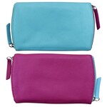 Leather Handbags and Accessories 6571 Two Tone Double Zip Eyeglass Case - Aegean Blue / Orchid
