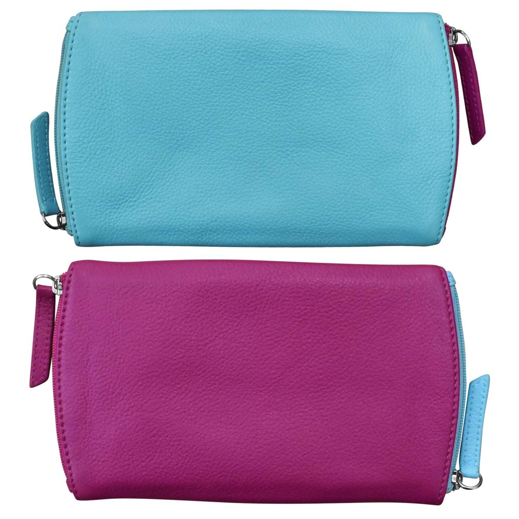 Leather Handbags and Accessories 6571 Two Tone Double Zip Eyeglass Case - Aegean Blue / Orchid