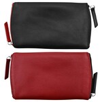 Leather Handbags and Accessories 6571 Two Tone Double Zip Eyeglass Case - Black / Red