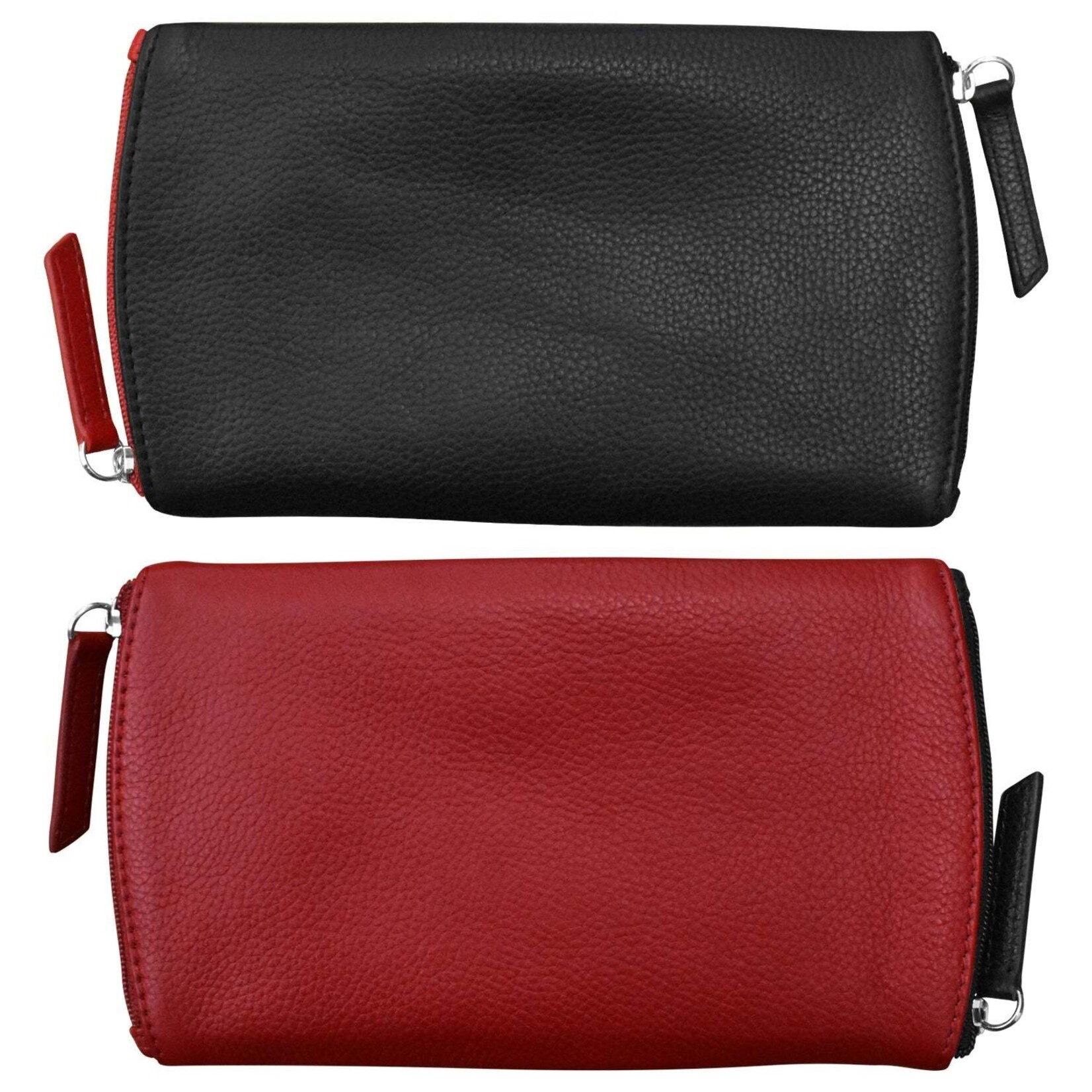 Leather Handbags and Accessories 6571 Two Tone Double Zip Eyeglass Case - Black / Red