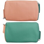 Leather Handbags and Accessories 6571 Two Tone Double Zip Eyeglass Case - Peach / Turquoise