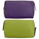 Leather Handbags and Accessories 6571 Two Tone Double Zip Eyeglass Case - Purple / Pear