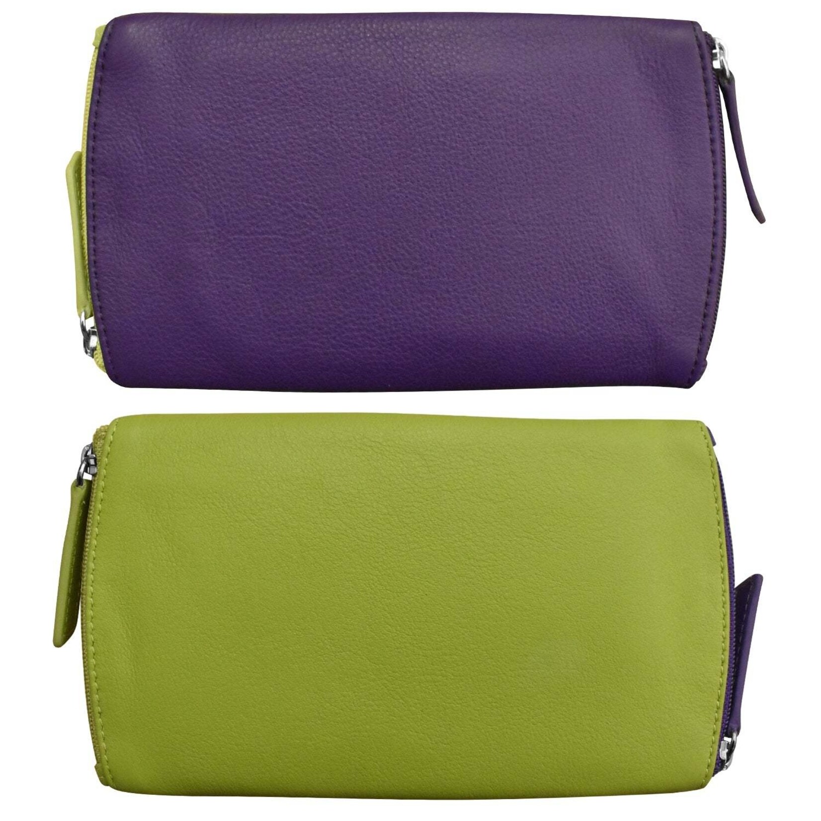 Leather Handbags and Accessories 6571 Two Tone Double Zip Eyeglass Case - Purple / Pear