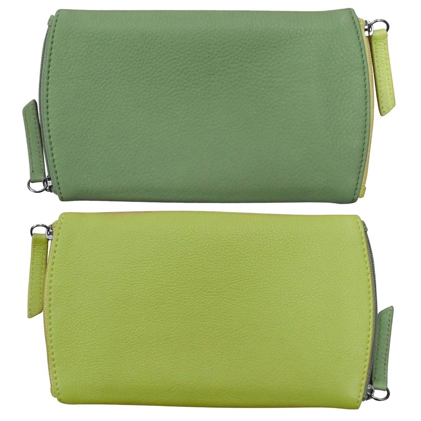 Leather Handbags and Accessories 6571 Two Tone Double Zip Eyeglass Case - Sage / Pear