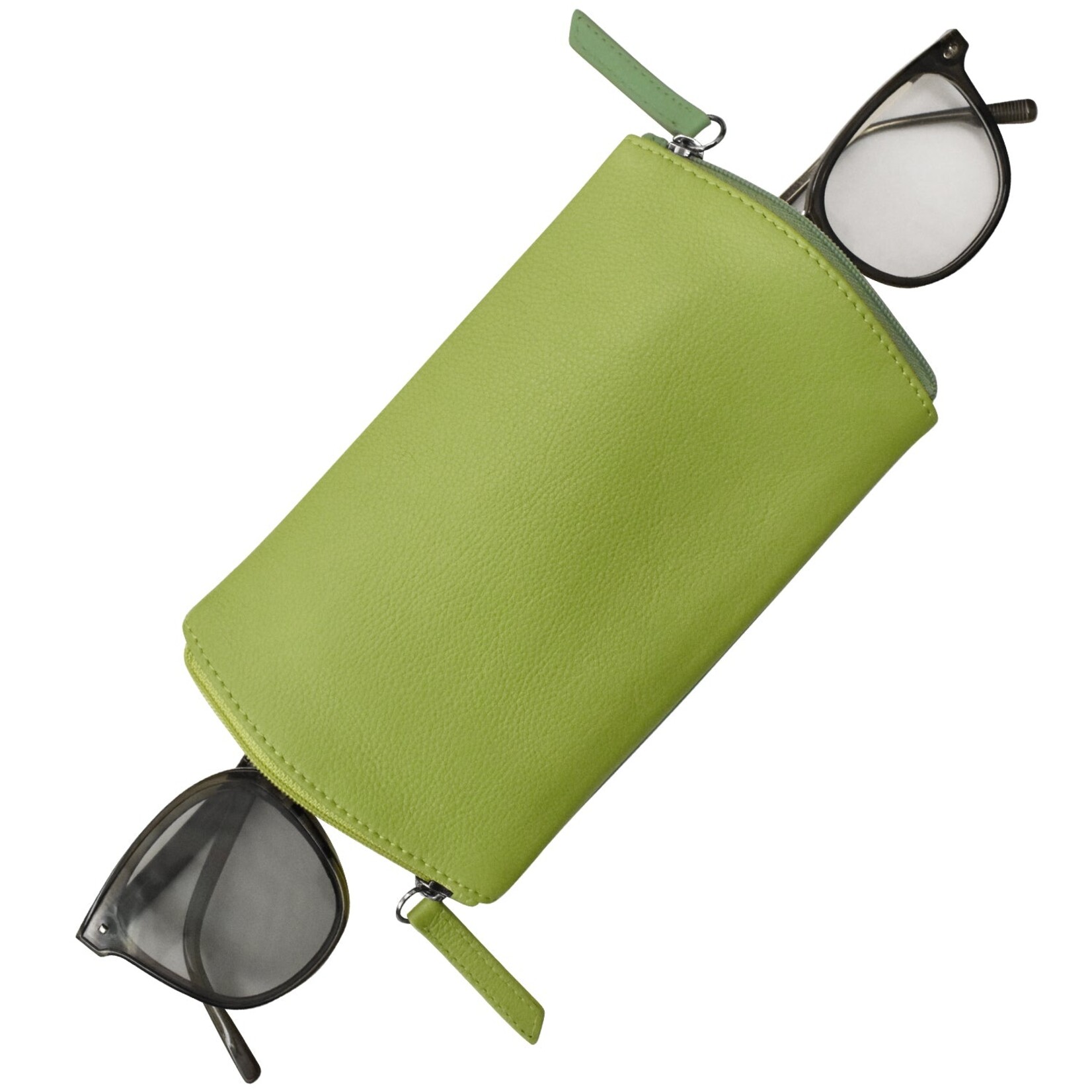 Leather Handbags and Accessories 6571 Two Tone Double Zip Eyeglass Case - Sage / Pear