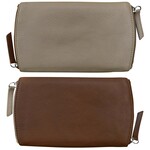 Leather Handbags and Accessories 6571 Two Tone Double Zip Eyeglass Case - Taupe / Toffee