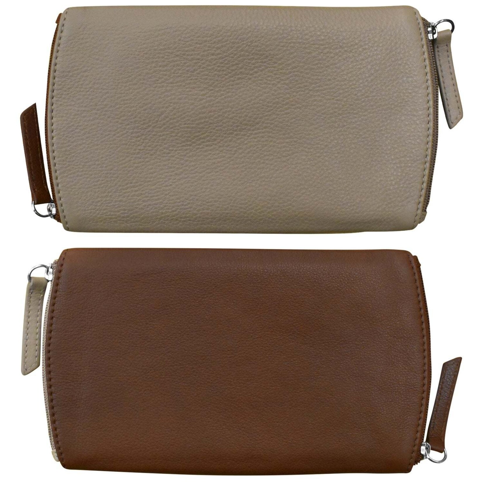 Leather Handbags and Accessories 6571 Two Tone Double Zip Eyeglass Case - Taupe / Toffee