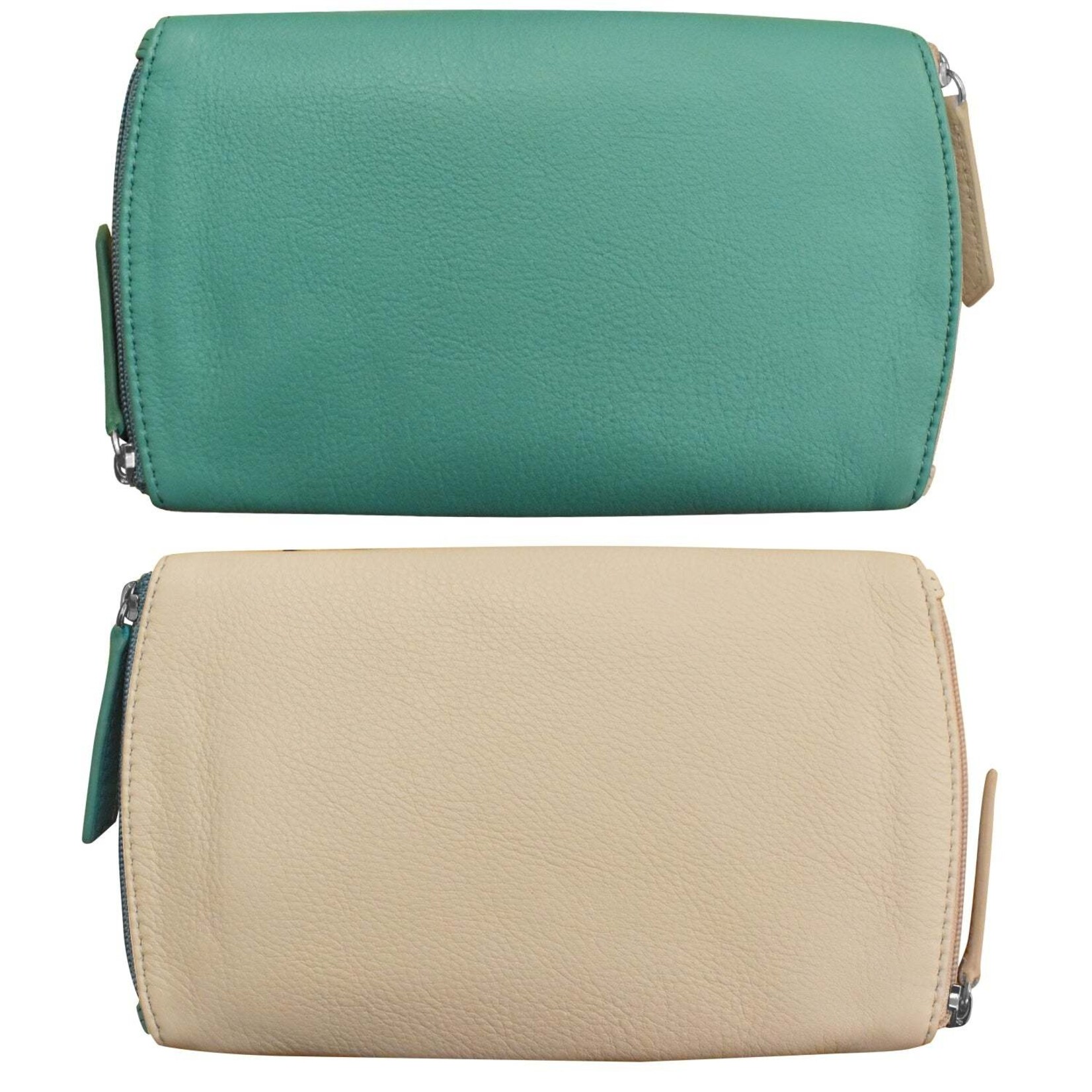 Leather Handbags and Accessories 6571 Two Tone Double Zip Eyeglass Case - Turquoise / Bone