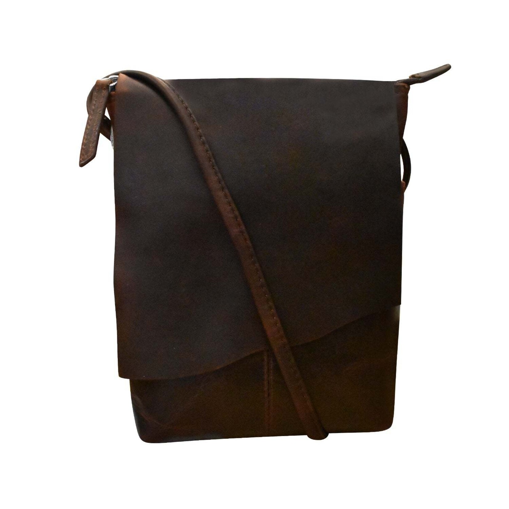 Leather Handbags and Accessories 6647 Chocolate - Leather Mini Sac w/Natural Cut Flap