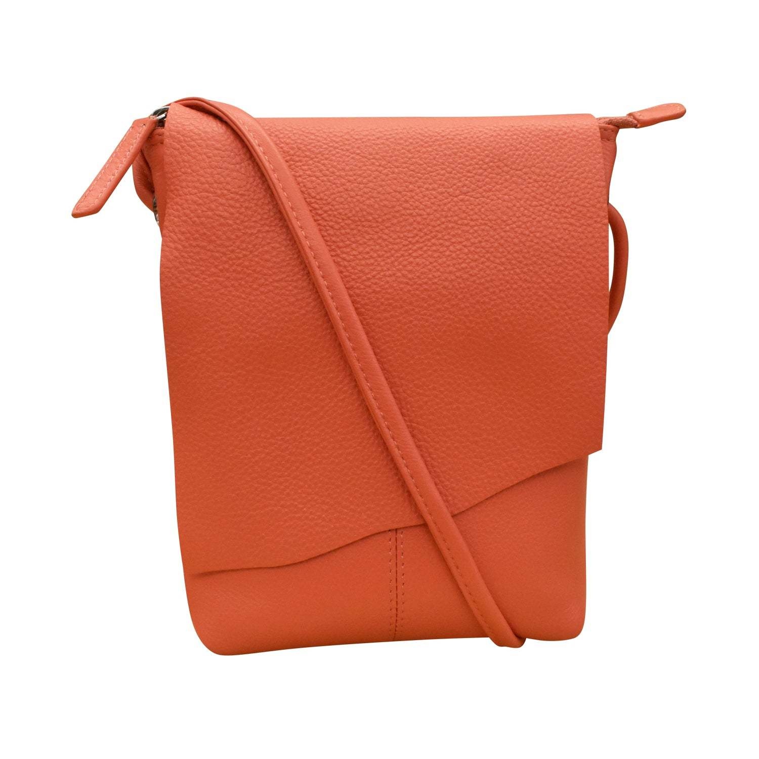 6647 Coral - Leather Mini Sac w/Natural Cut Flap - The Handbag Store