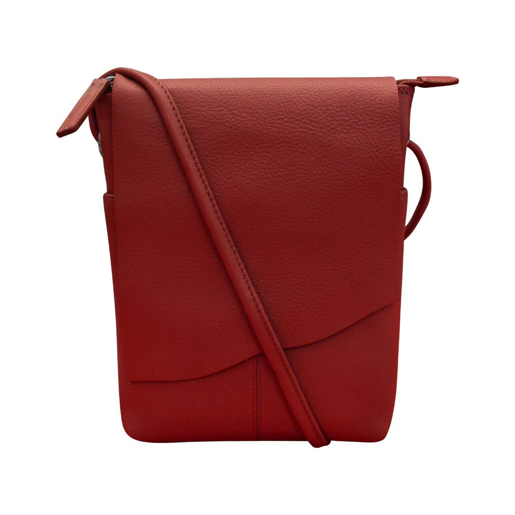Leather Handbags and Accessories 6647 Red - Leather Mini Sac w/Natural Cut Flap