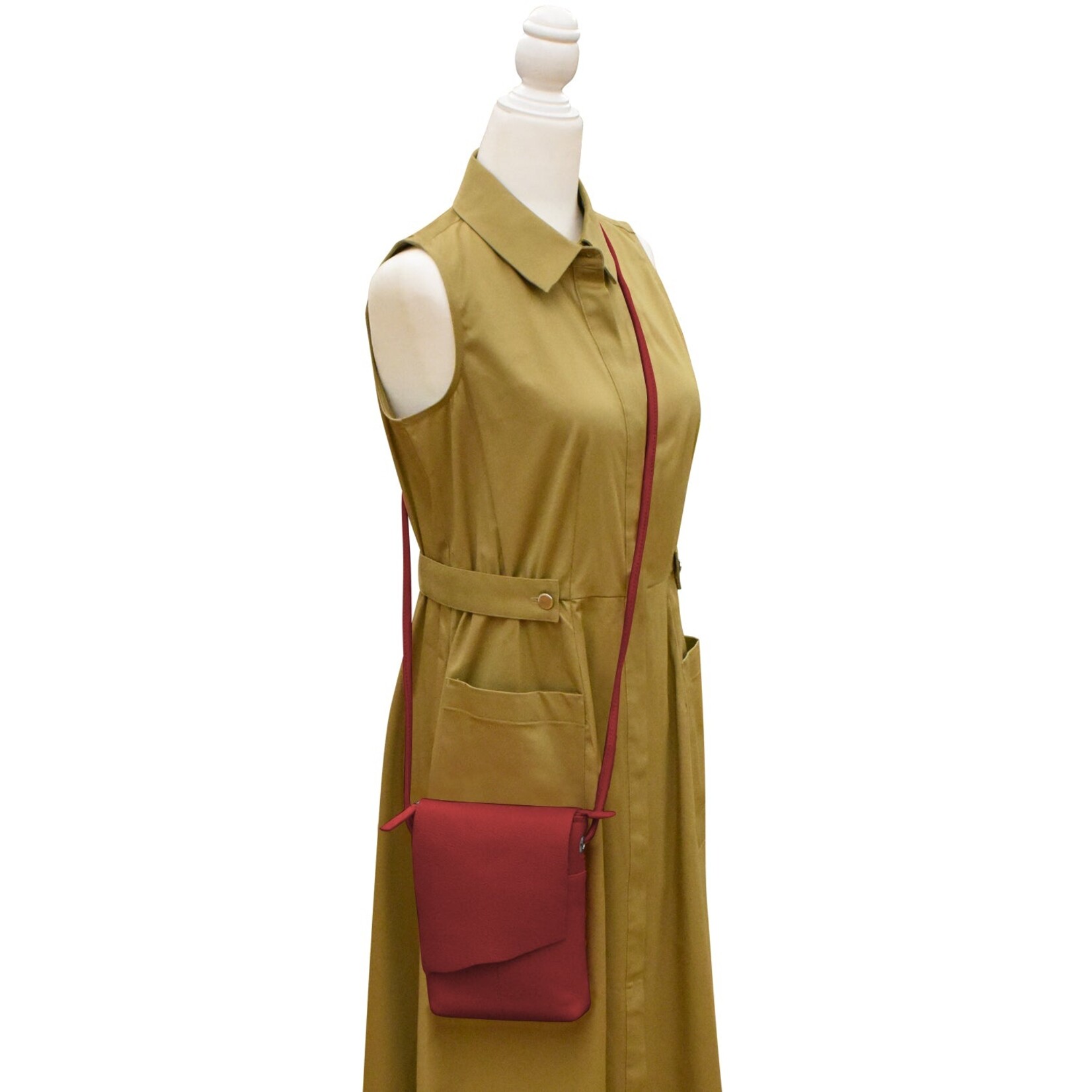 Leather Handbags and Accessories 6647 Red - Leather Mini Sac w/Natural Cut Flap