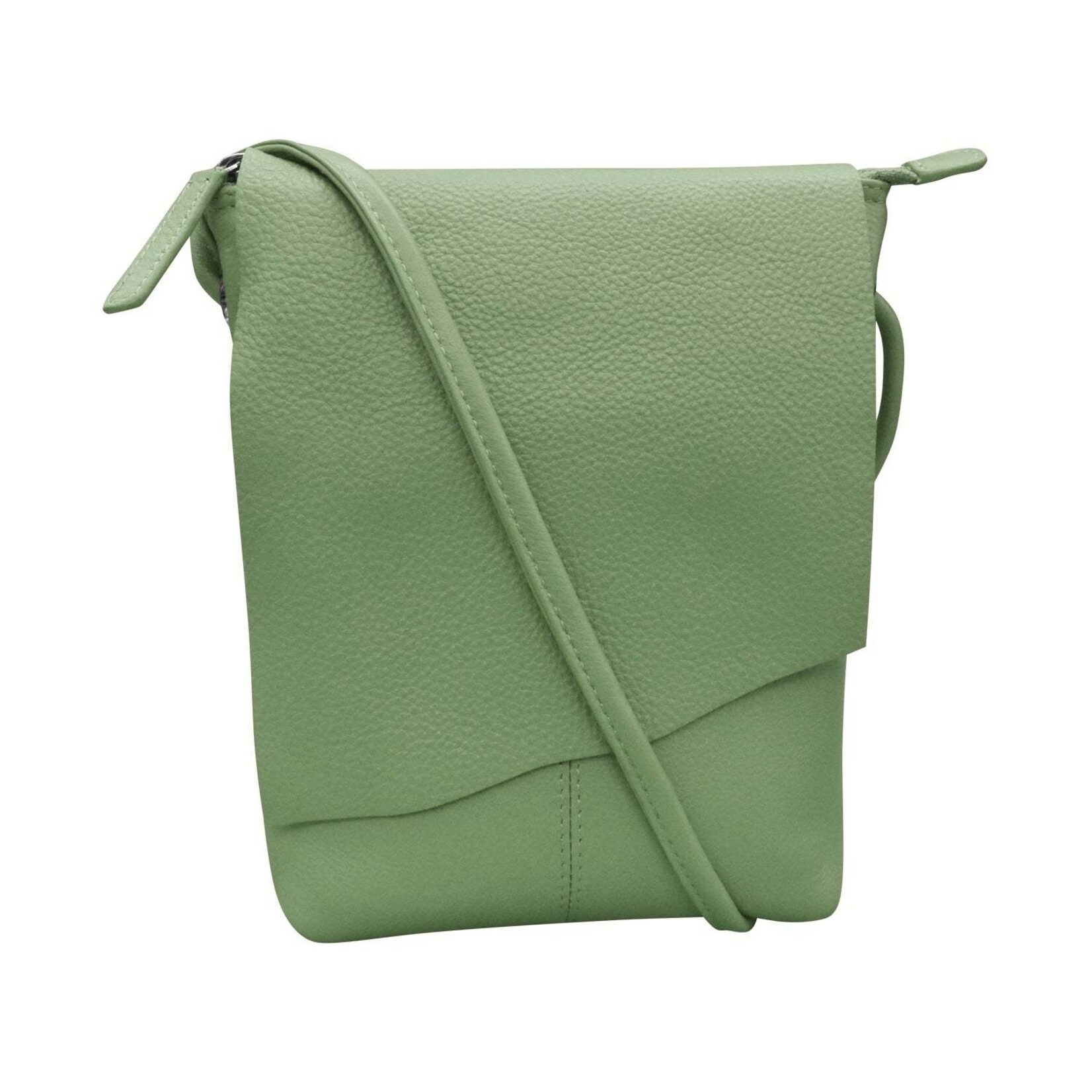 Leather Handbags and Accessories 6647 Sage - Leather Mini Sac w/Natural Cut Flap