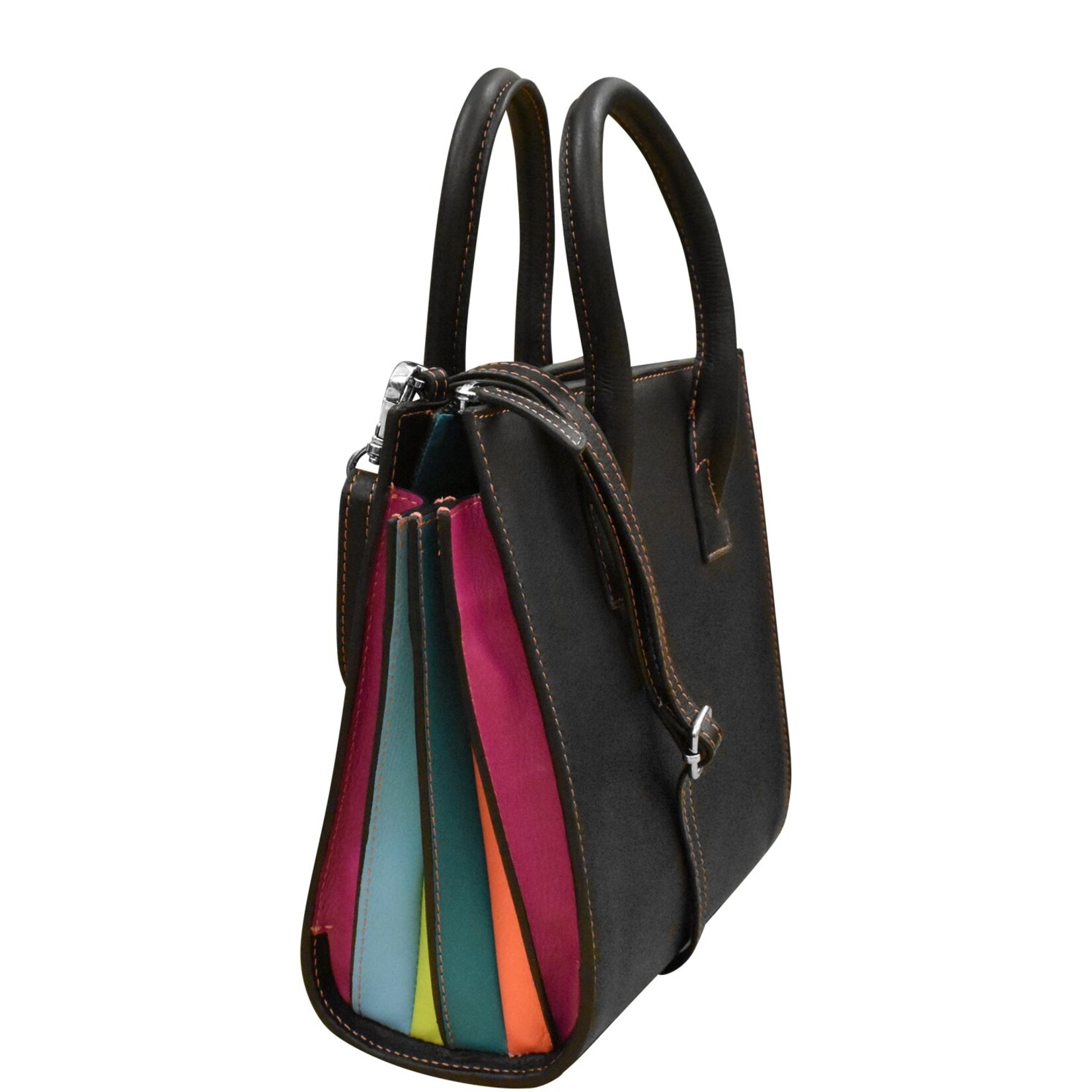 Leather Handbags and Accessories 6190 Black / Paradise Multi - Small Accordion Satchel