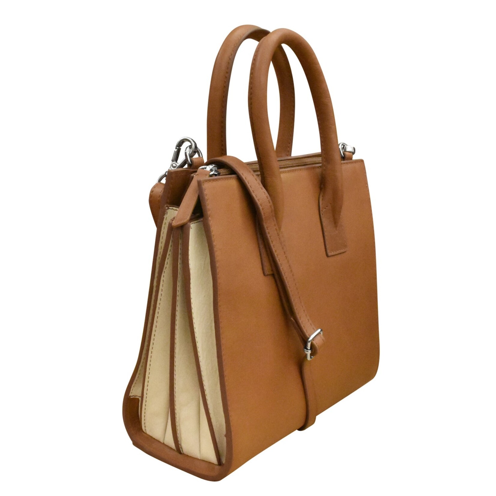 Leather Handbags and Accessories 6190 Antique Saddle / Stone - Small Accordion Satchel
