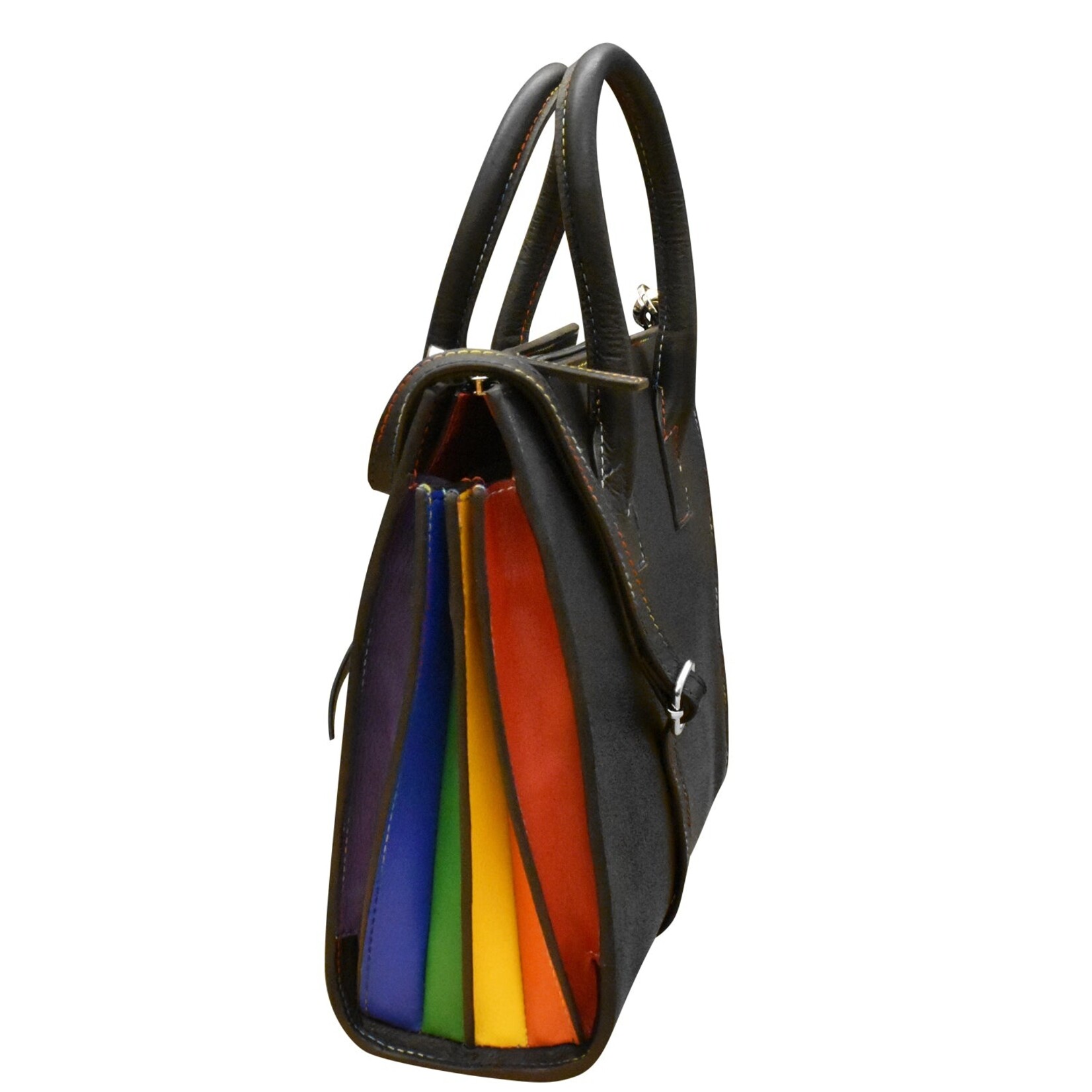 Leather Handbags and Accessories 6190 Black / Rainbow Multi - Small Accordion Satchel
