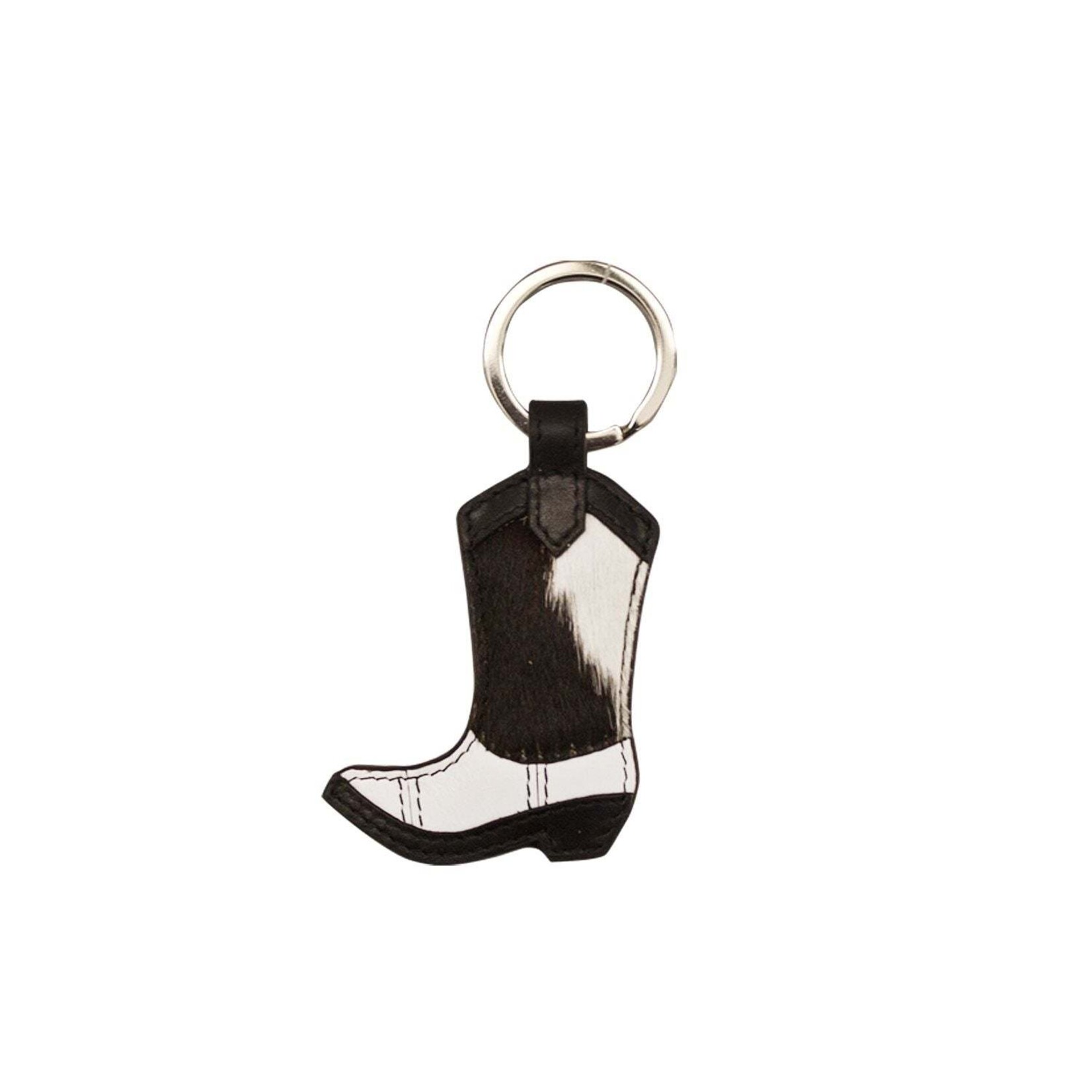 Leather Handbags and Accessories 6446 Black/White - Leather Hair On Boot Keyfob