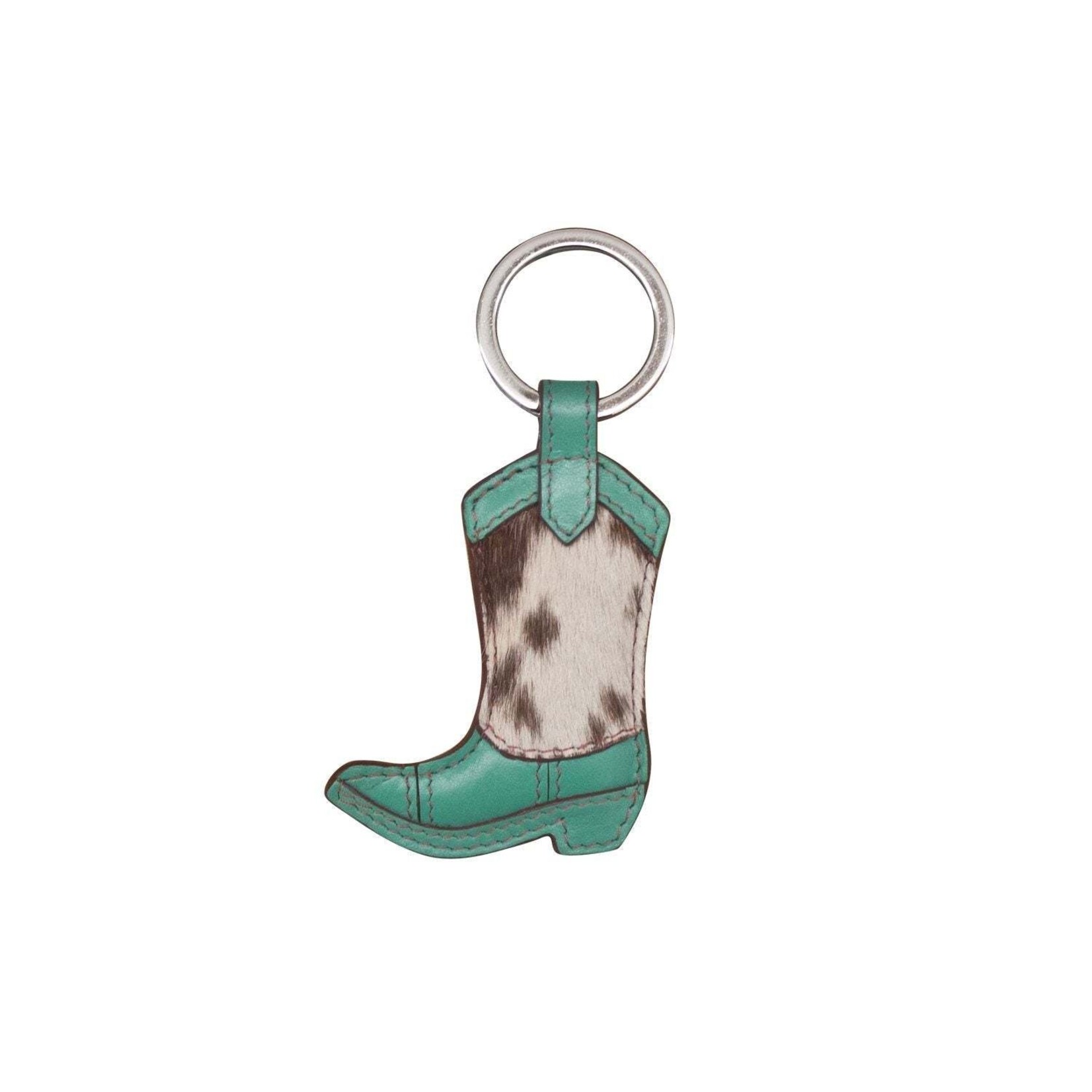 Leather Handbags and Accessories 6446 Turquoise - Leather Hair On Boot Keyfob