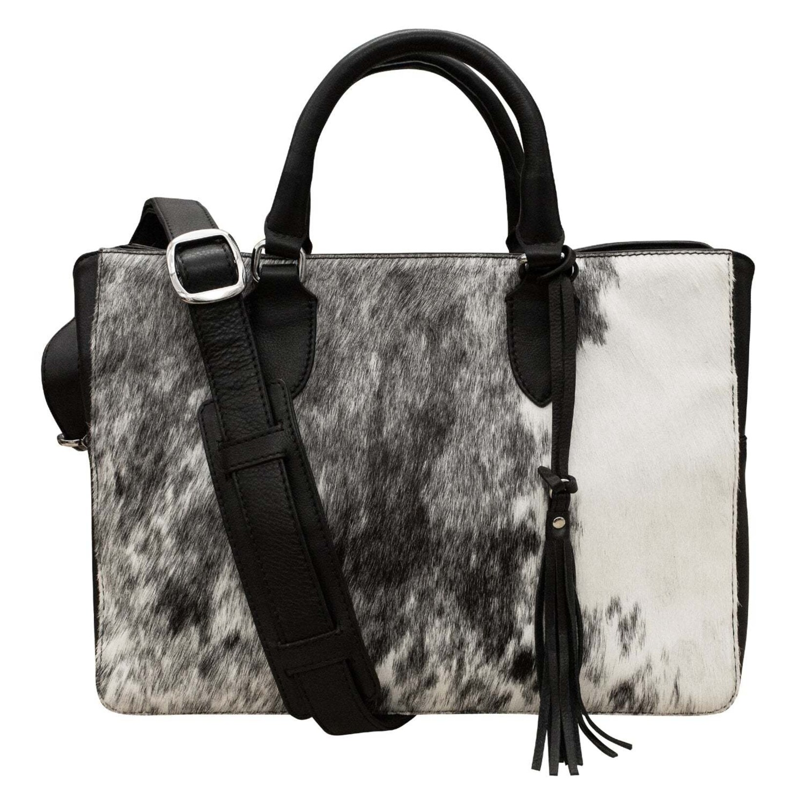 Leather Handbags and Accessories 6185 HC/BLK Black/Haircalf - Triple Compartment Satchel