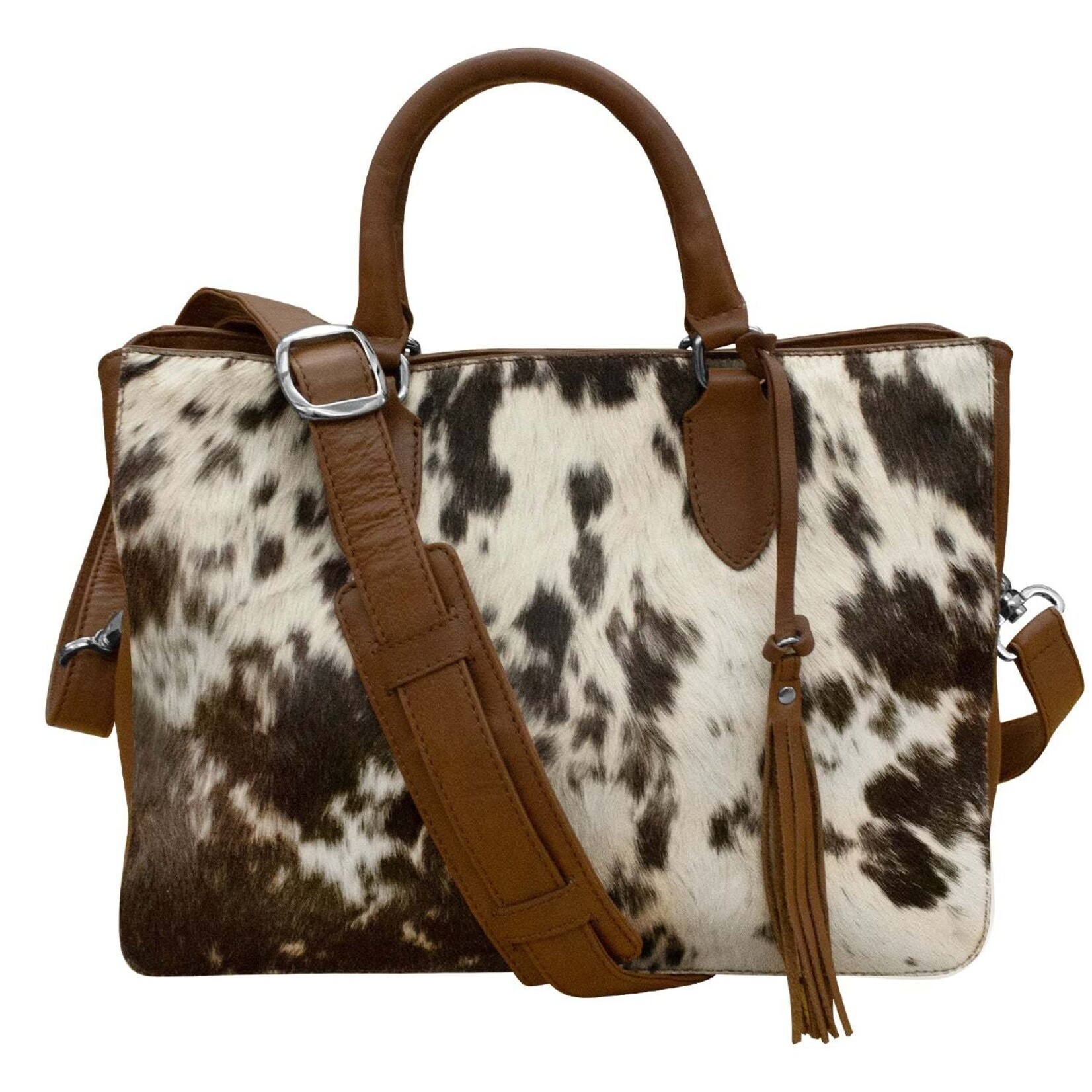 Leather Handbags and Accessories 6185 HC/TOFF Toffee/Haircalf - Triple Compartment Satchel