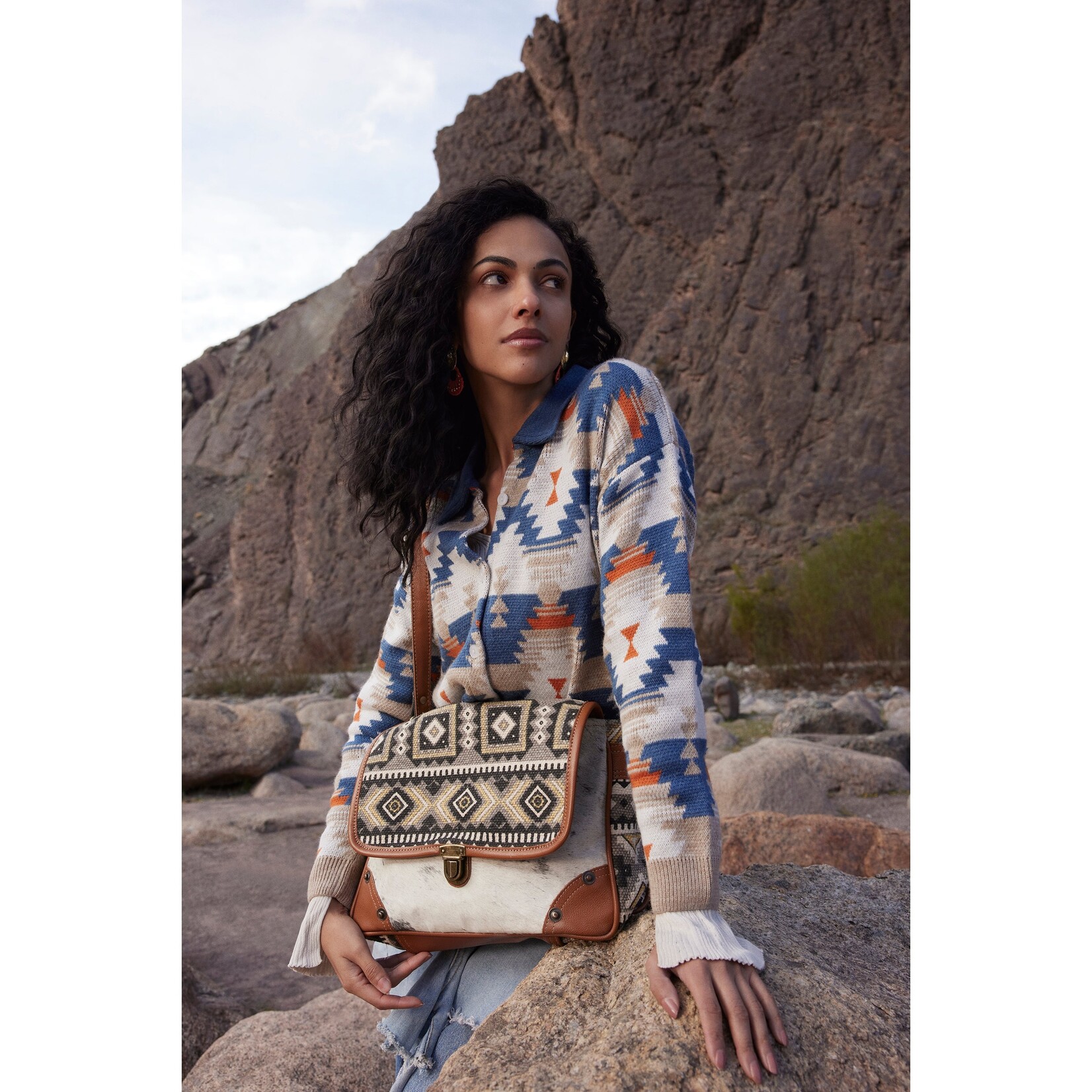 Myra Bags S-6748 Bison Ridge Messenger Bag With Hair-on Hide
