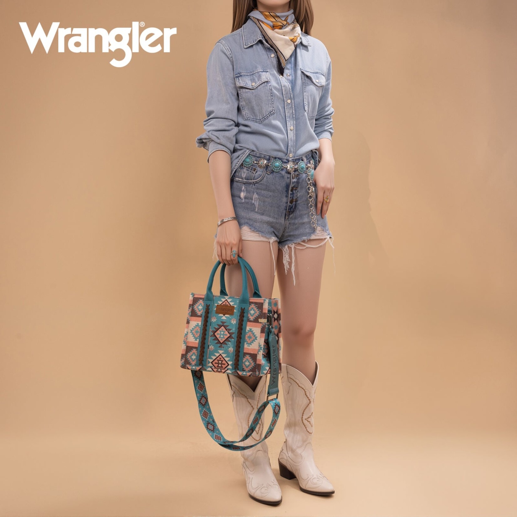 Montana West USA WG2209-8120S - Turquoise - Wrangler Aztec Tote/Crossbody
