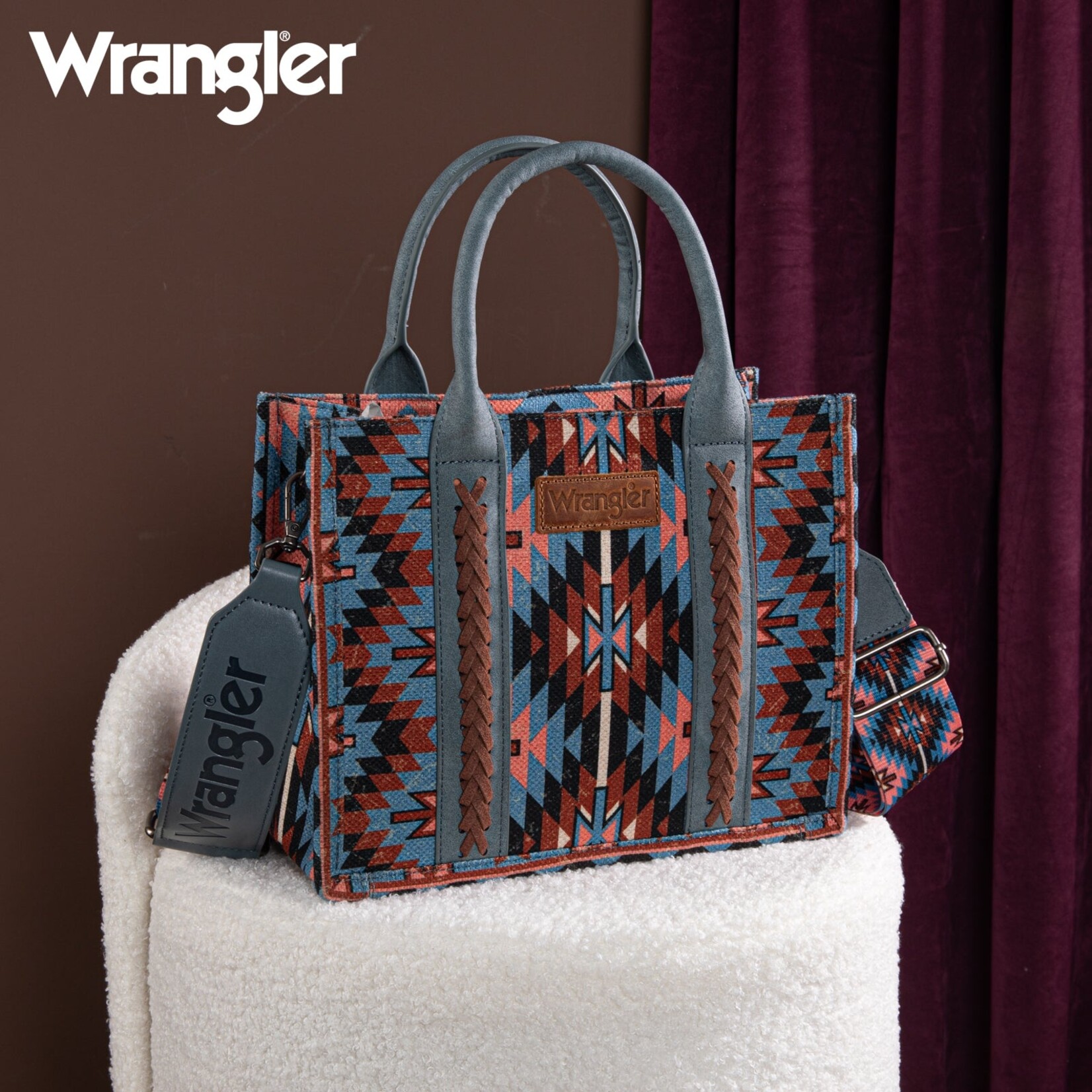 Wrangler WG2213-8120SNY - Navy - Wrangler Southwestern Pattern Tote / Crossbody