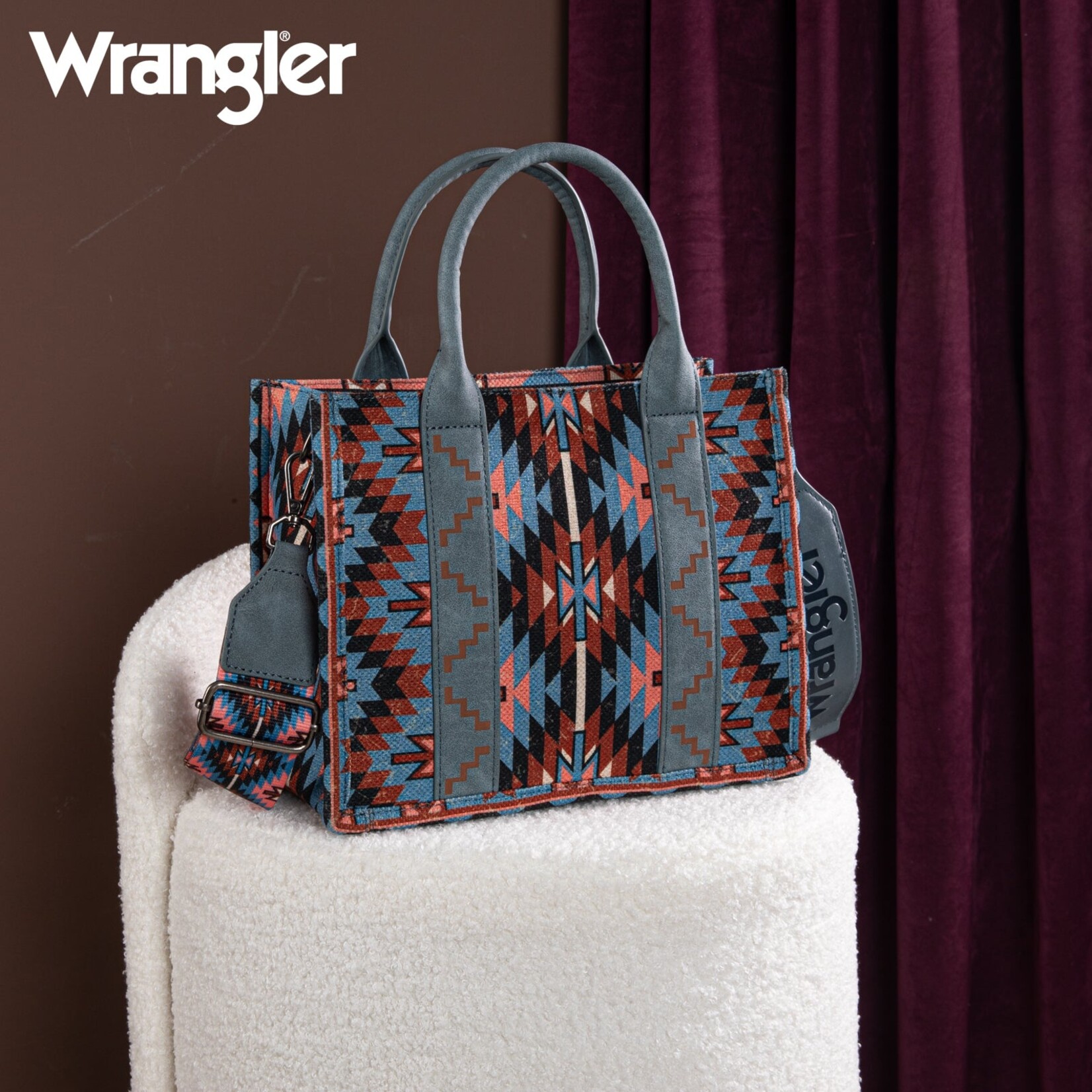 Wrangler WG2213-8120SNY - Navy - Wrangler Southwestern Pattern Tote / Crossbody