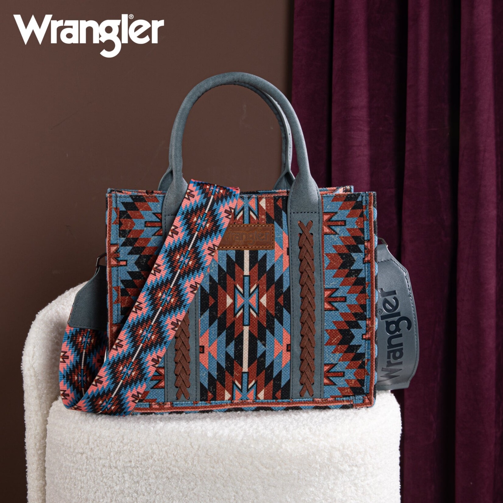 Wrangler WG2213-8120SNY - Navy - Wrangler Southwestern Pattern Tote / Crossbody